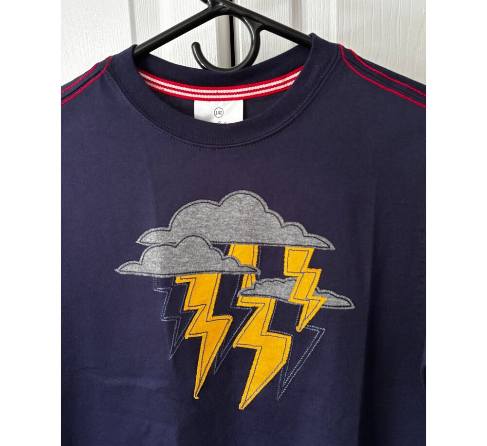 NWOT Hanna Andersson Boys 140/10 Navy Storm Lightning  Applique Tee 100%Cotton